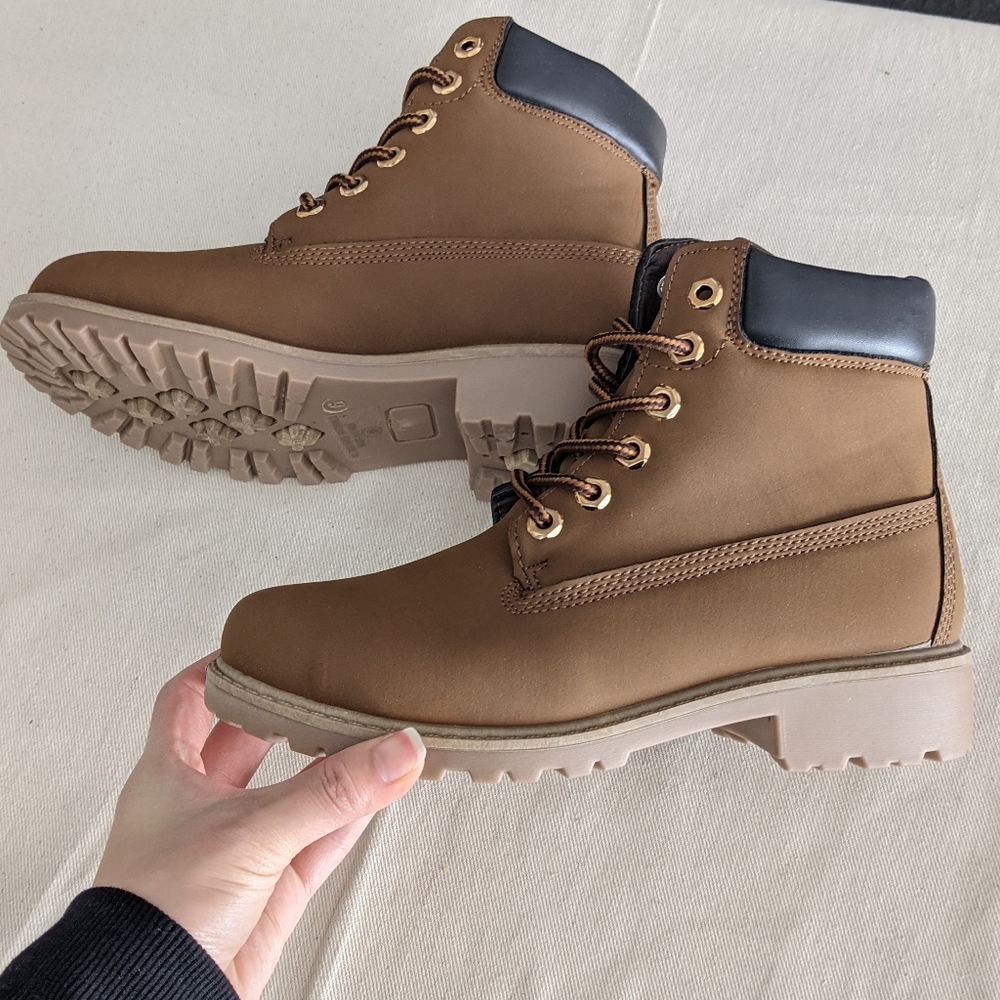 Brown Lace up Combat Platform Low Heel Boots
